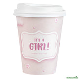 Cups, Hot, Restpresso 12 Ounce, Paper, It's a Girl, Single Wall, 3.5 x 3.5 x 4.75 Inch, with White Lid,20 - 1 EACH