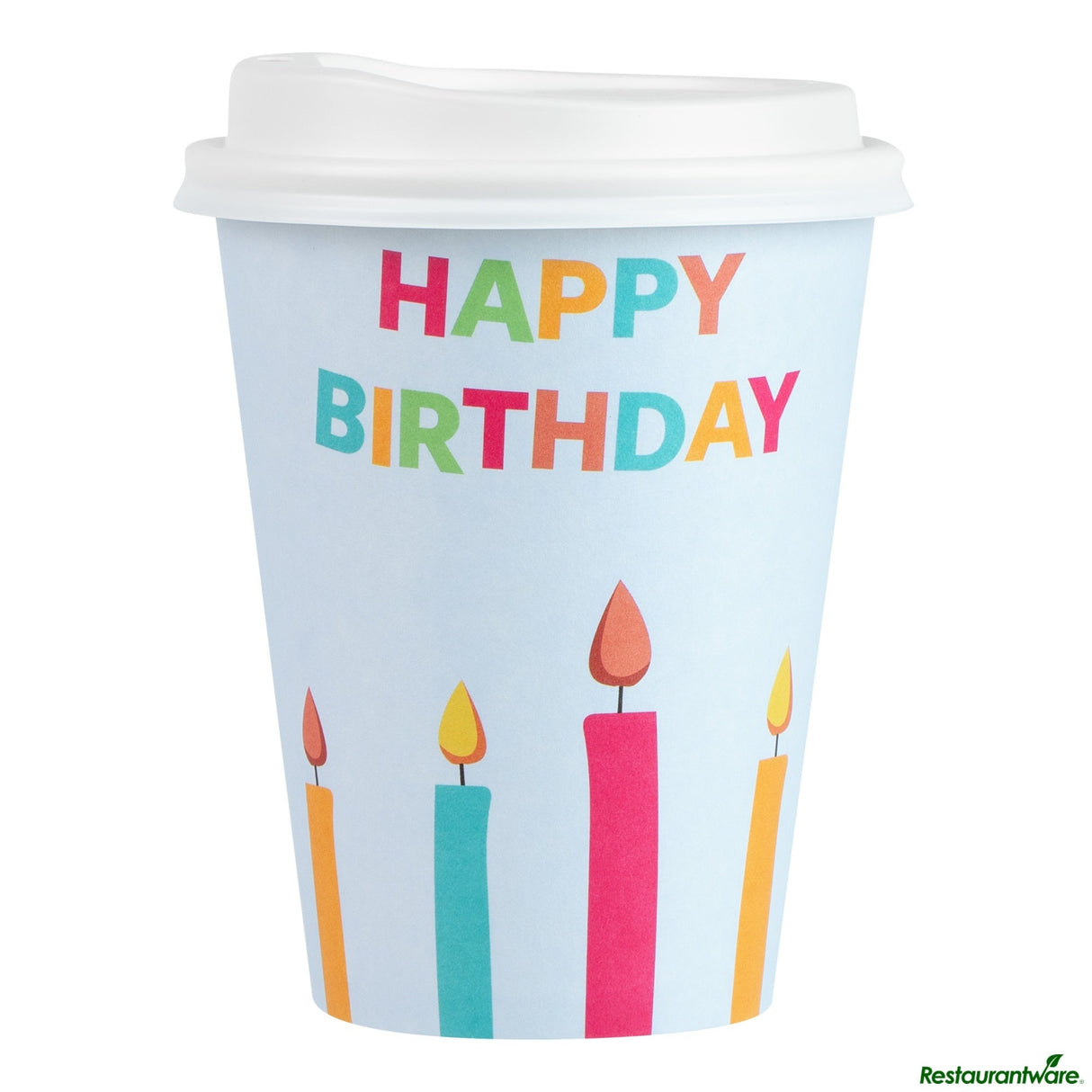 Cups, Hot, Restpresso 12 Ounce, Paper, Happy Birthday, Single Wall, 3.5 x 3.5 x 4.75 Inch, with White Lid,20 - 1 EACH