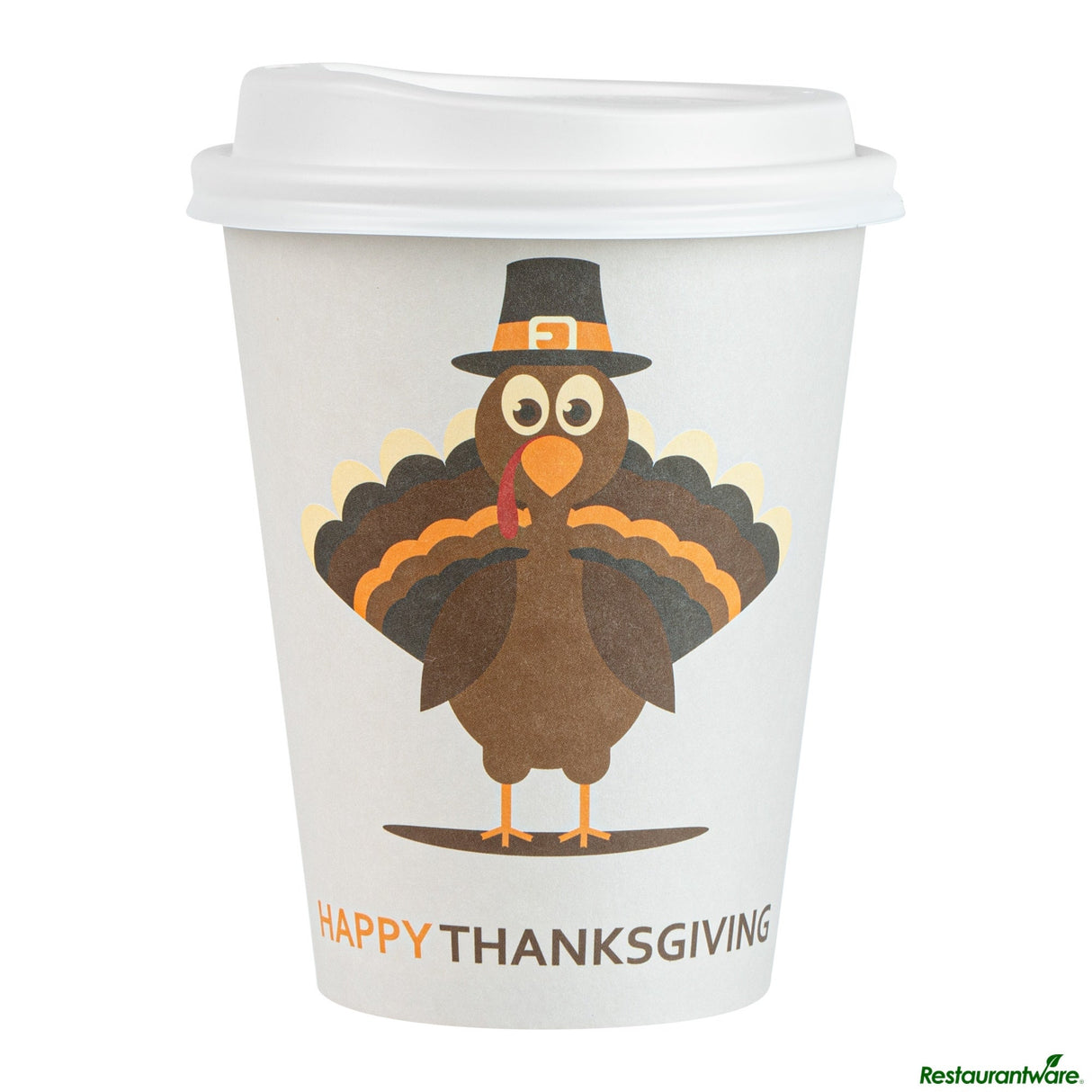 Cups, Hot, Restpresso 12 Ounce, Paper, Happy Thanksgiving, Single Wall, 3.5 x 3.5 x 4.75 Inch, with White Lid,20 - 1 EACH