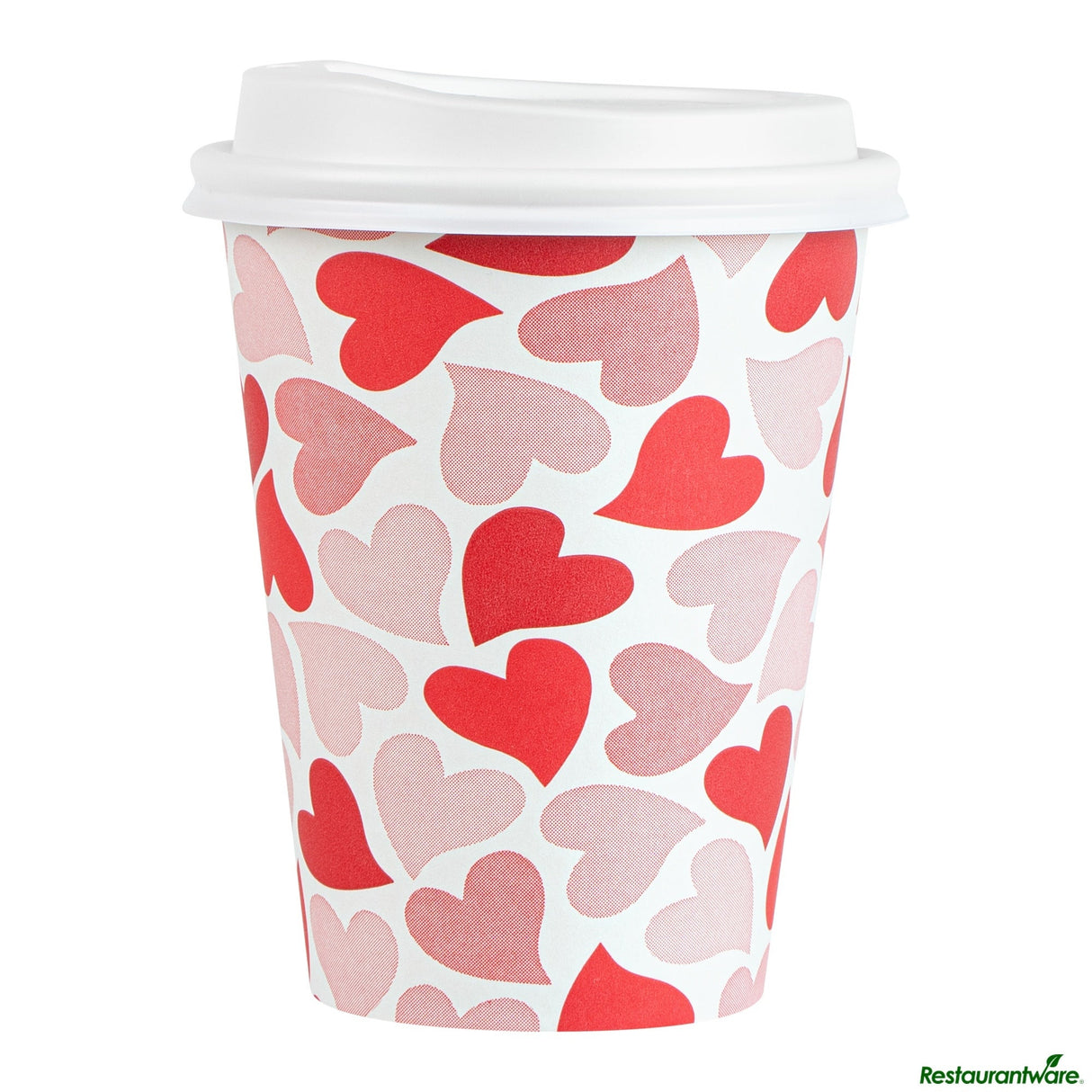 Cups, Hot, Restpresso 12 Ounce, Paper, Valentine's Day, Single Wall, 3.5 x 3.5 x 4.75 Inch, with White Lid,20 - 1 EACH