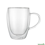 Cups, Coffee, Glass, 12 Ounce, Double-Wall, Borosilicate, 3 x 3 x 4.50 Inch, with Handle,6 - 2 COUNT