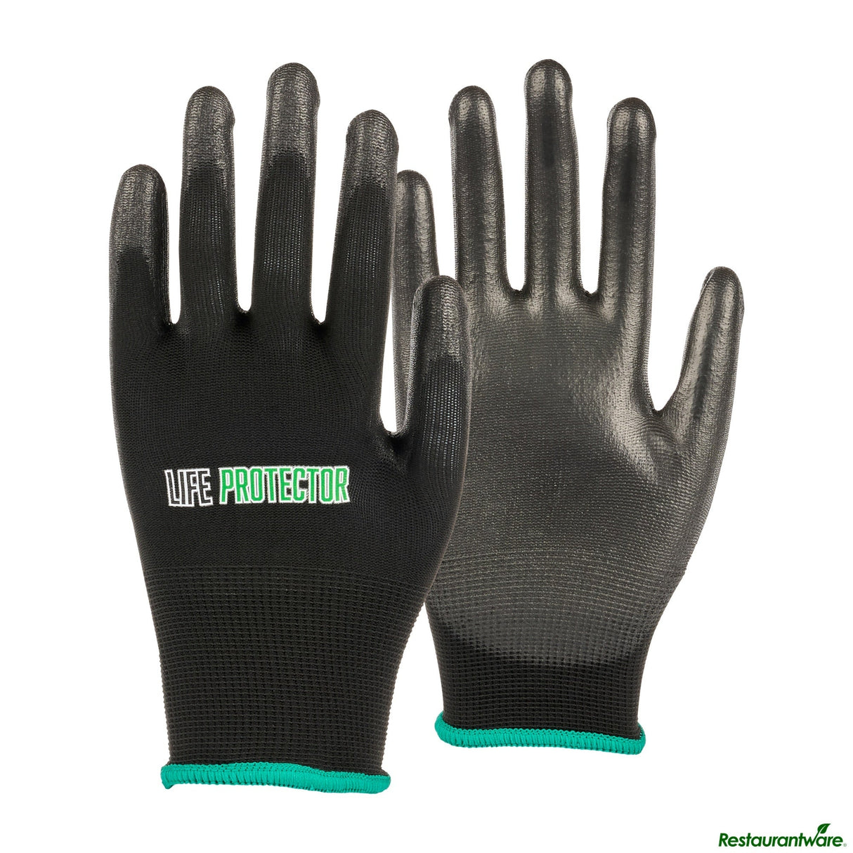 Gloves, Work, Life Protector Medium, Nylon, Polyurethane Coated Palm, Black,10 - 2 PIECE