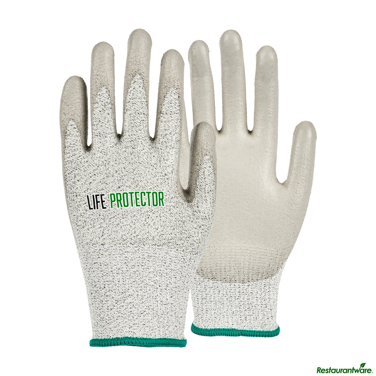Gloves, Work, Life Protector Medium, Cut-Resistant, HPPE Polyester & Spandex, Polyurethane Coated Palm, Gray,10 - 2 PIECE
