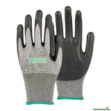 Gloves, Work, Life Protector Medium, Cut-Resistant, HPPE Polyester & Spandex, Thin Nitrile Foam Coated Palm, Gray,10 - 2 PIECE