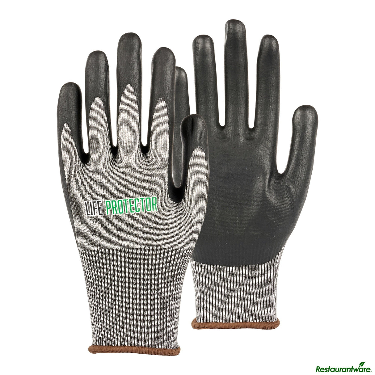 Gloves, Work, Life Protector Large, Cut-Resistant, HPPE Polyester & Spandex, Thin Nitrile Foam Coated Palm, Gray,10 - 2 PIECE