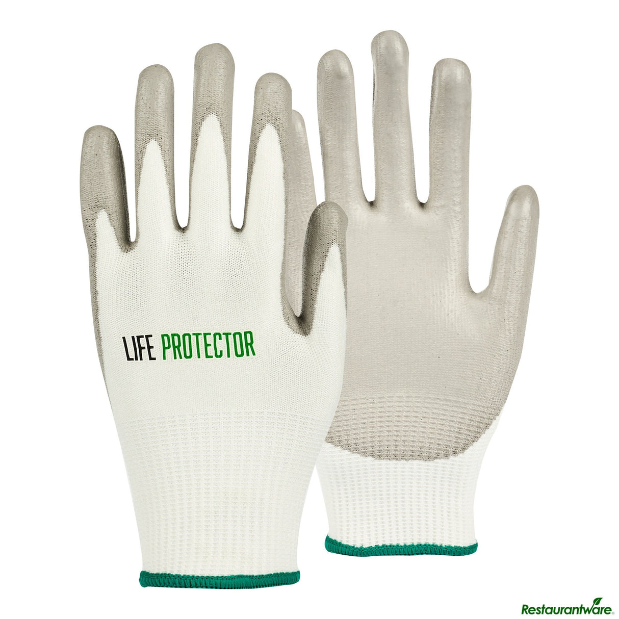 Gloves, Work, Life Protector Medium, Cut-Resistant, HPPE Polyester & Spandex, Polyurethane Coated Palm, White,10 - 2 PIECE