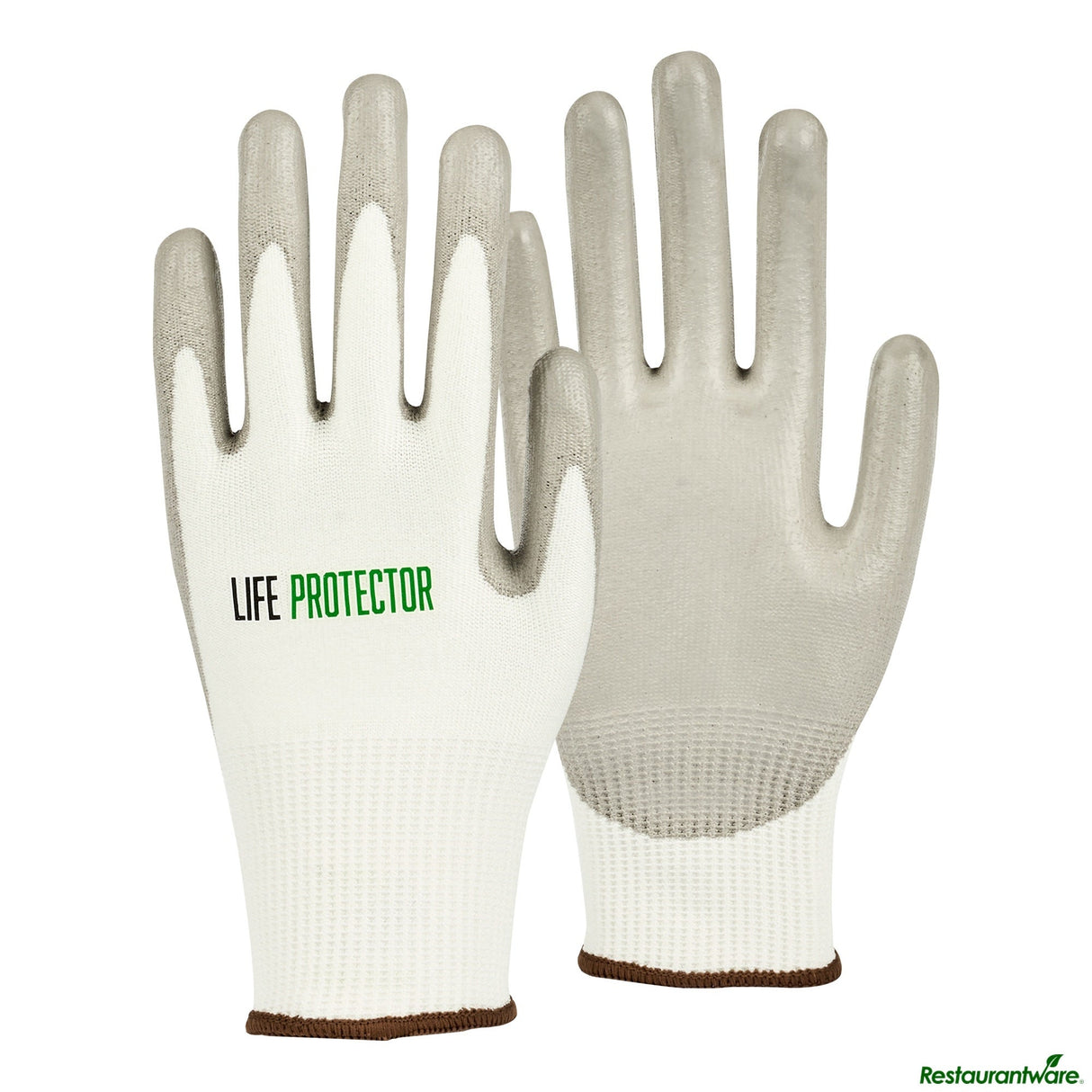 Gloves, Work, Life Protector Large, Cut-Resistant, HPPE Polyester & Spandex, Polyurethane Coated Palm, White,10 - 2 PIECE