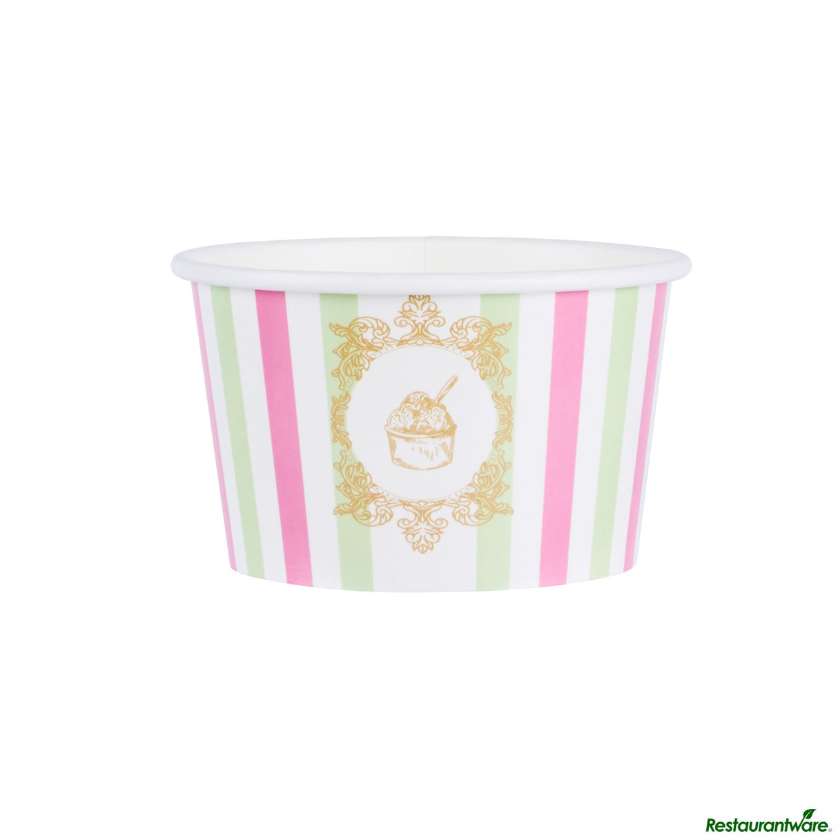 Cups, To-Go, Coppetta 8 Ounce, Paper, Green & Pink Stripe, Round, 3.75 x 3.75 x 2.25 Inch,4 - 50 COUNT