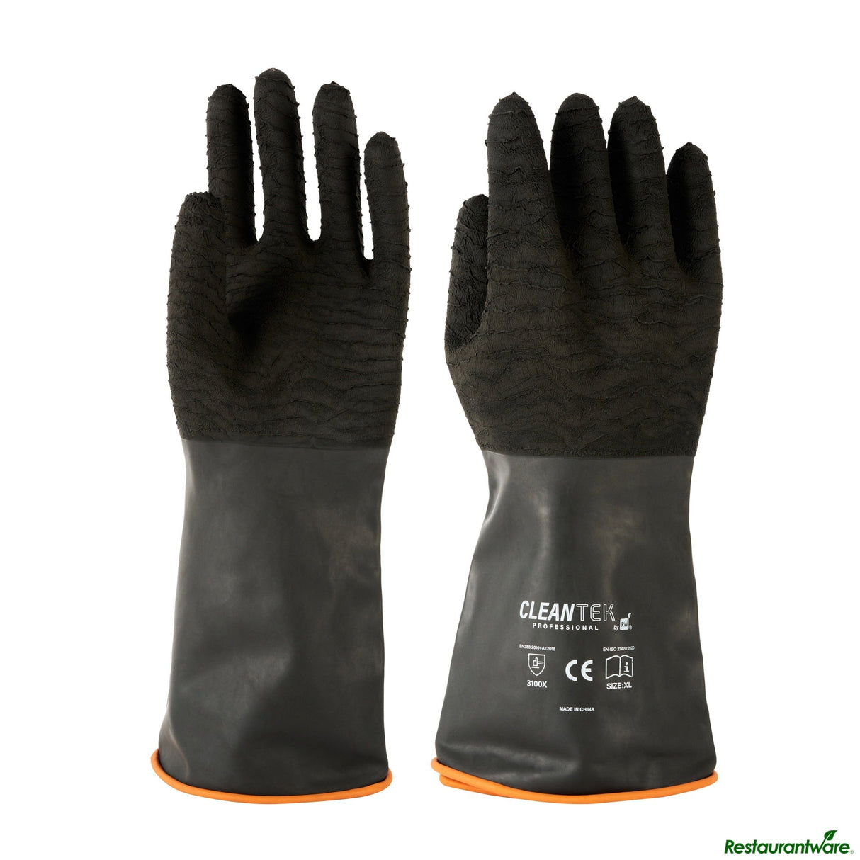 Gloves, Latex, Clean Tek, Heavy-Duty, Non-Slip, Black, Chemical-Resistant, 13.75 Inch, 35 Mil,10 - 2 PIECE
