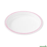Plates, 6 Inch, Sugarcane, White, with Pink Rim,4 - 25 COUNT