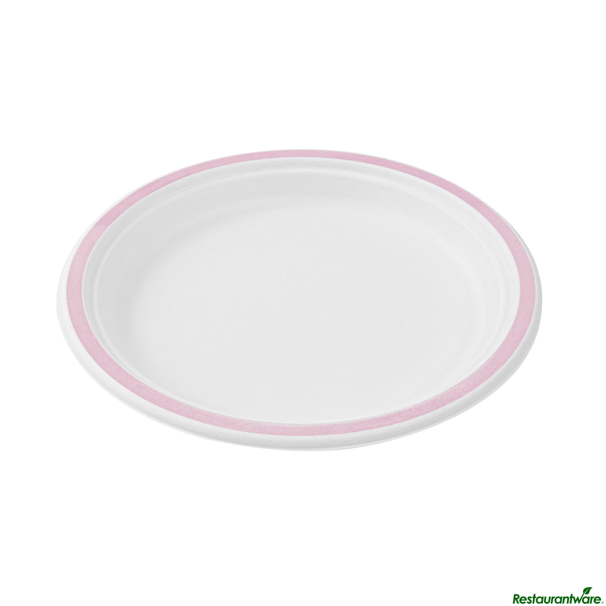 Plates, 8.75 Inch, Sugarcane, White, with Pink Rim,4 - 25 COUNT