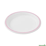 Plates, 8.75 Inch, Sugarcane, White, with Pink Rim,4 - 25 COUNT