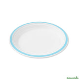Plates, 8.75 Inch, Sugarcane, White, with Blue Rim,4 - 25 COUNT