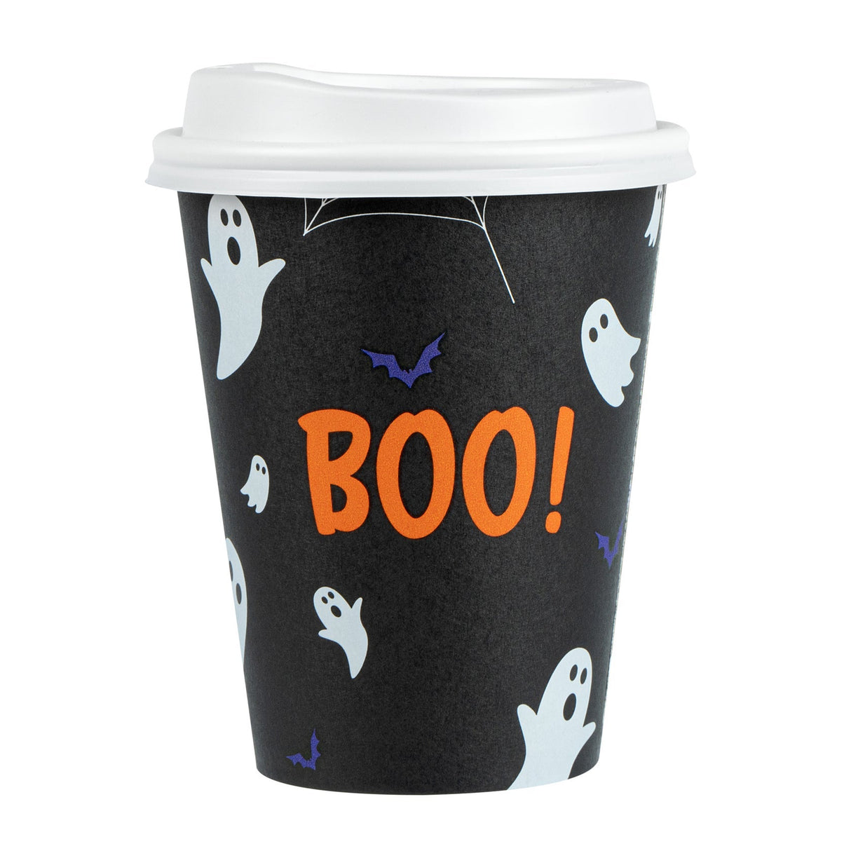Cups, 12 Ounce, Paper, White, Single Wall, Halloween Printed, with Lids,400 - 1 EACH