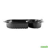Containers, 2-Compartment, RW Base 28 Ounce, Microwavable Plastic, Black, 9.50 x 8 x 2.75 Inch, Oval, Includes Clear Lid,2 - 50 COUNT