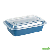 Boxes, To-Go, Asporto 38 Ounce, Microwavable Plastic, Midnight Blue, 8.75 x 6 x 2 Inch, Includes Clear Plastic Lid, Rectangular,2 - 50 COUNT
