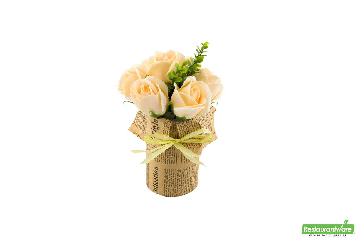 Roses, Yellow, Faux, with 7 Blooms, Sapone del Fiore, in Plastic Pot,1 - 12 COUNT