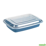 Boxes, To-Go, Asporto 28 Ounce, Microwavable Plastic, Midnight Blue, 8.75 x 6 x 1.50 Inch, Includes Clear Plastic Lid, Rectangular,2 - 50 COUNT