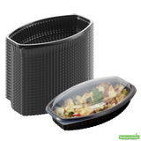 Containers, Food, RW Base 24 Ounce, Microwavable Plastic, Black, 9.25 x 5.75 x 2.50 Inch, Oval, Includes Clear Lid,50 - 1 EACH