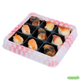 Boxes, 9-Compartment, Bento Tek 17 Ounce, Plastic, Pink & Black, 8.50 x 8.50 x 1.25 Inch, Square,50 - 1 EACH