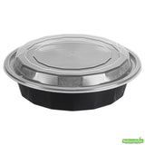 Box, To-Go, Asporto 24 Ounce, Microwavable Plastic, Black, Round, 7.25 x 7.25 x 1.50 Inch, includes Clear Lid,50 - 1 EACH