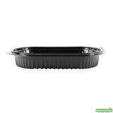 Containers, Food, RW Base 34 Ounce, Microwavable Plastic, Black, 9.50 x 8 x 2.75 Inch, Oval, Includes Clear Lid,2 - 50 COUNT