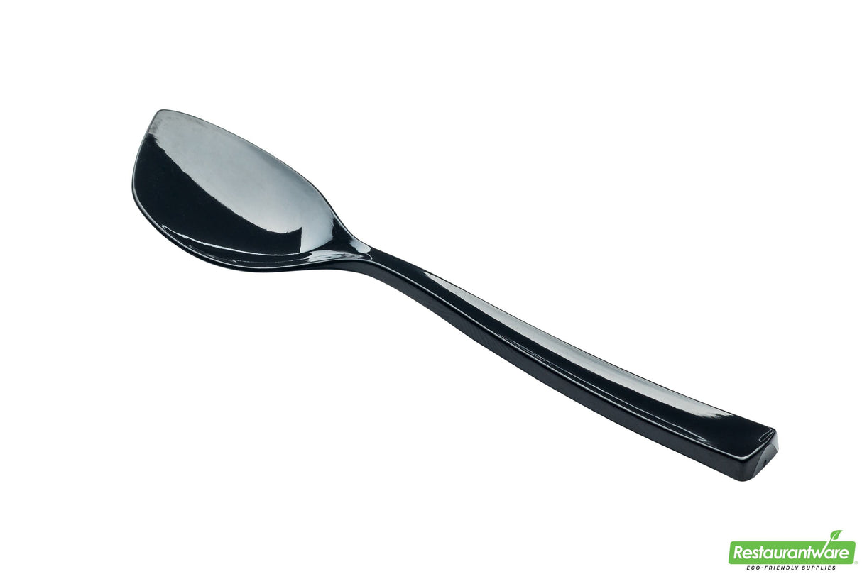 Spoons, Dessert, Petal, Heavyweight Plastic, Black, 4.5 Inch, 4.5 Linear Inch,1 - 100 COUNT