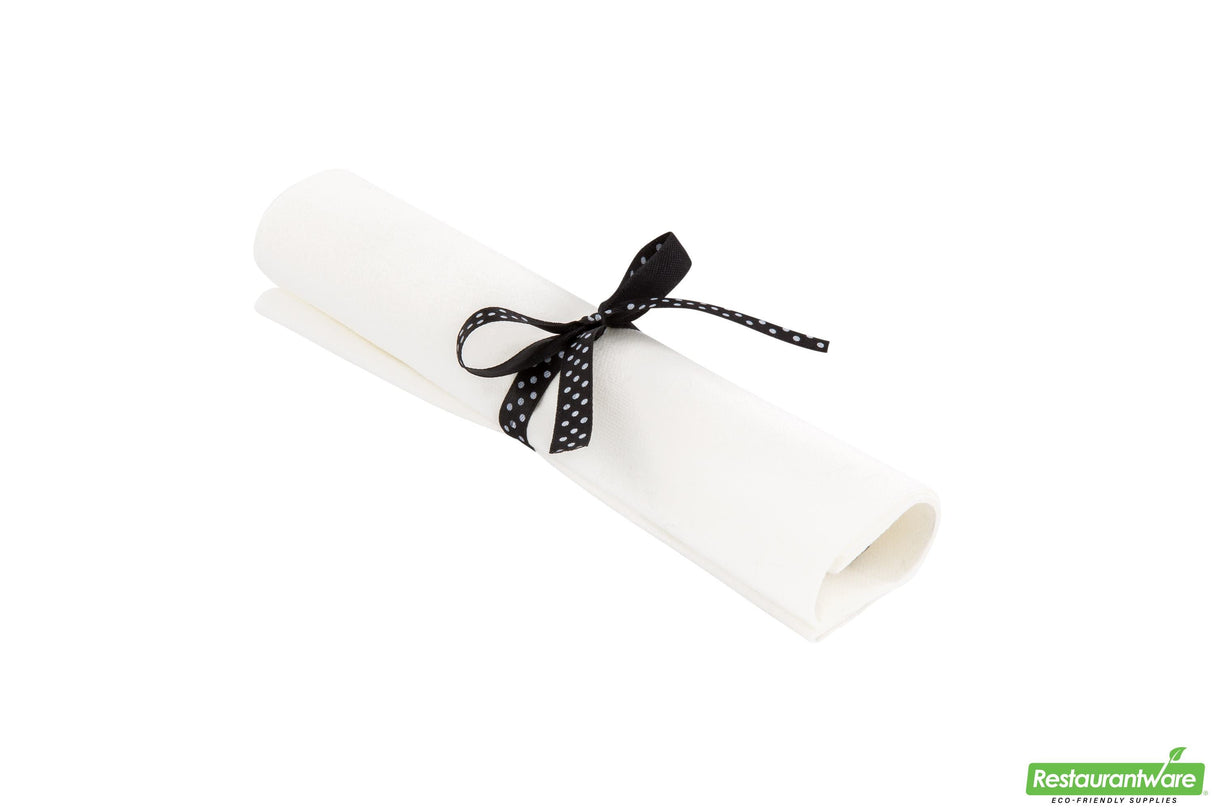 Cutlery Kit, Fork/Knife/Spoon, Argento, Plastic, Silver, with Premium White Napkin & Black Polka Dot Ribbon, 7.3 Linear Inch,1 - 100 COUNT