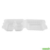 Containers, 3-Compartment, RW Base 47 Ounce, Microwavable Plastic, Clear, 9 x 9 x 3.50 Inch, Clamshell, Square,2 - 50 COUNT