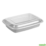 Boxes, To-Go, Asporto 28 Ounce, Microwavable Plastic, Silver, 8.75 x 6 x 1.50 Inch, Includes Clear Plastic Lid, Rectangular,2 - 50 COUNT