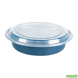 Boxes, To-Go, Asporto 48 Ounce, Microwavable Plastic, Midnight Blue, 9 x 9 x 1.75 Inch, Includes Clear Plastic Lid, Round,2 - 50 COUNT