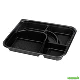 Boxes, 5-Compartment, Bento Tek 26 Ounce, Plastic, Black, 10.50 x 8 x 1.75 Inch, Rectangular,2 - 50 COUNT