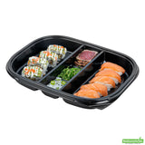 Boxes, 5-Compartment, Bento Tek 51 Ounce, Plastic, Black, 12.25 x 9.75 x 1.50 Inch, Rectangular,50 - 1 EACH
