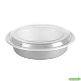 Boxes, To-Go, Asporto 48 Ounce, Microwavable Plastic, Silver, 9 x 9 x 1.75 Inch, Includes Clear Plastic Lid, Round,2 - 50 COUNT