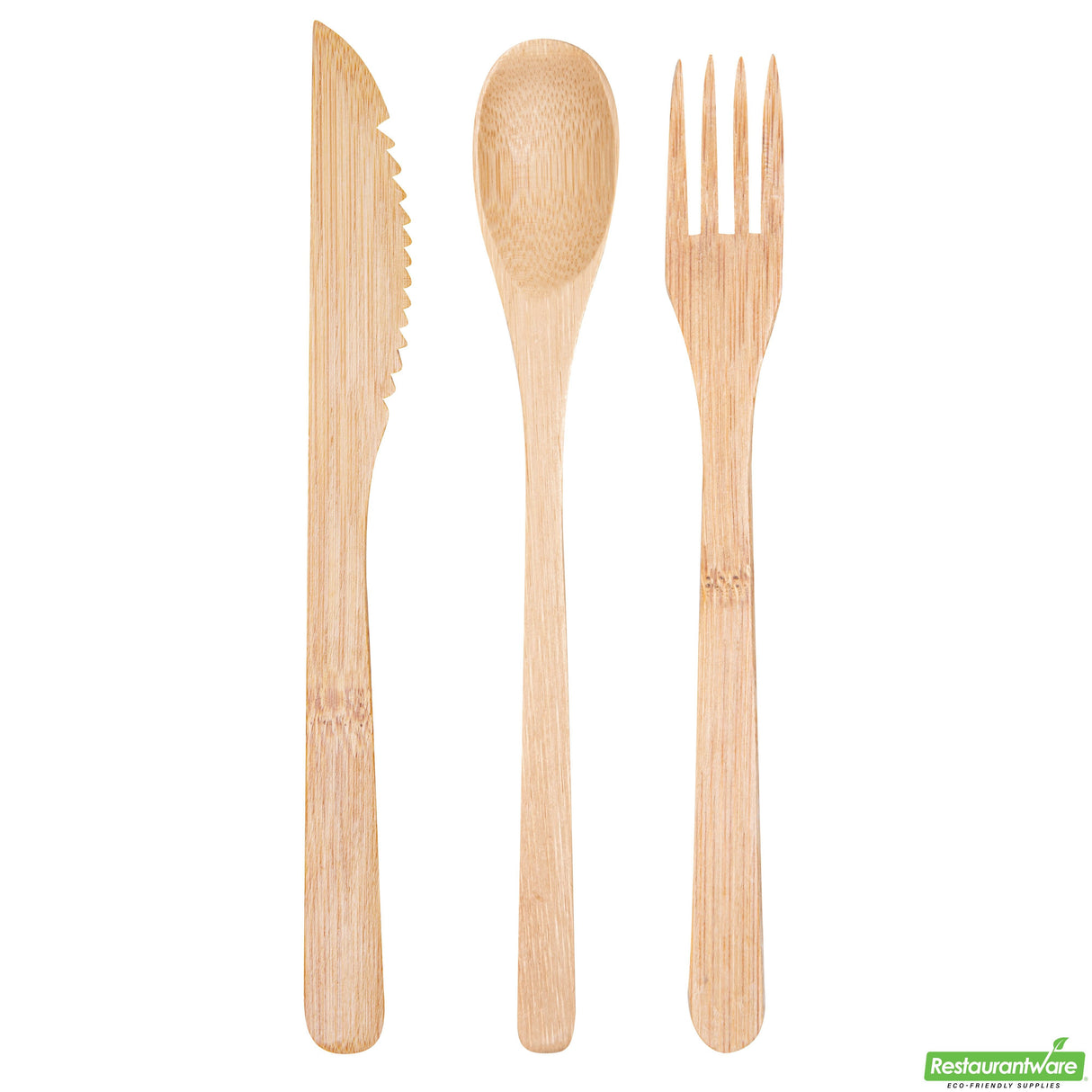 Cutlery Kits, Fork/Knife/Spoon, Bamboo, 8 Inch, 8 Linear Inch,1 - 100 COUNT