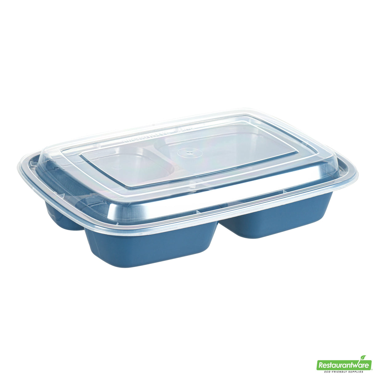 Containers, 3-Compartment Food, Asporto 26 Ounce, Microwavable Plastic, Midnight Blue, 8.75 x 6 x 1.75 Inch, Includes Clear Plastic Lid,2 - 50 COUNT