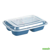 Containers, 3-Compartment Food, Asporto 26 Ounce, Microwavable Plastic, Midnight Blue, 8.75 x 6 x 1.75 Inch, Includes Clear Plastic Lid,2 - 50 COUNT