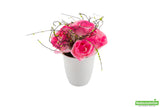 Roses, Pink, Faux, with 6 Blooms, in White Plastic Pot,1 - 12 COUNT