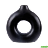 Vase, Table Art, 5.75 x 2.25 x 6 Inch, Ceramic, Black, Donut Shape,1 - 1 EACH