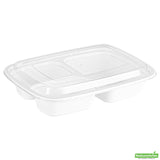 Containers, 3-Compartment, Asporto 26 Ounce, Microwavable Plastic, White, 8.75 x 6 x 1.75 Inch, Includes Clear Lid,50 - 1 EACH