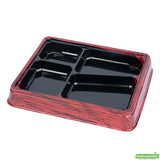 Boxes, 4-Compartment, Bento Tek 19 Ounce, Plastic, Red & Black, 9.25 x 7.75 x 1.25 Inch, Rectangular,2 - 50 COUNT