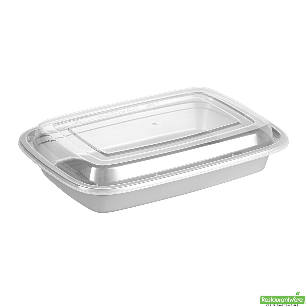 Boxes, To-Go, Asporto 16 Ounce, Microwavable Plastic, Silver, 7.75 x 5.50 x 1.50 Inch, Includes Clear Plastic Lid, Rectangular,2 - 50 COUNT