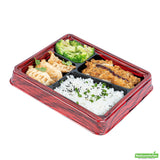 Boxes, 4-Compartment, Bento Tek 19 Ounce, Plastic, Red & Black, 9.25 x 7.75 x 1.25 Inch, Rectangular,50 - 1 EACH