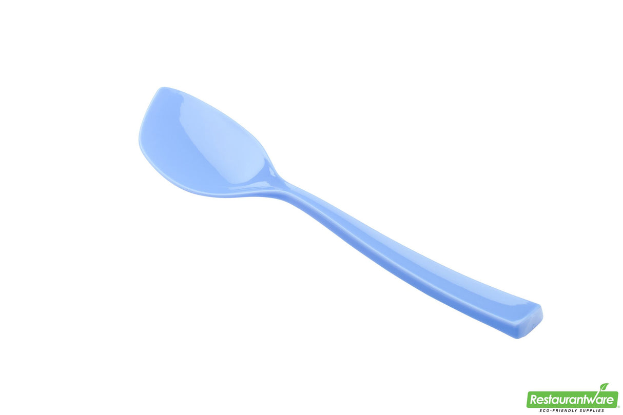 Spoons, Dessert, Petal, Heavyweight Plastic, Periwinkle, 4.5 Inch, 4.5 Linear Inch,1 - 100 COUNT