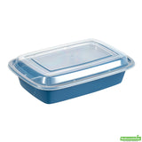 Boxes, To-Go, Asporto 24 Ounce, Microwavable Plastic, Midnight Blue, 8 x 5.25 x 1.75 Inch, Includes Clear Plastic Lid, Rectangular,2 - 50 COUNT