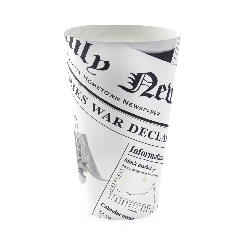 Cups, Snack, 16 Ounce, Paper, Happy Fries News Print, Closable Perforated, 16 Ounce,20 - 50 COUNT