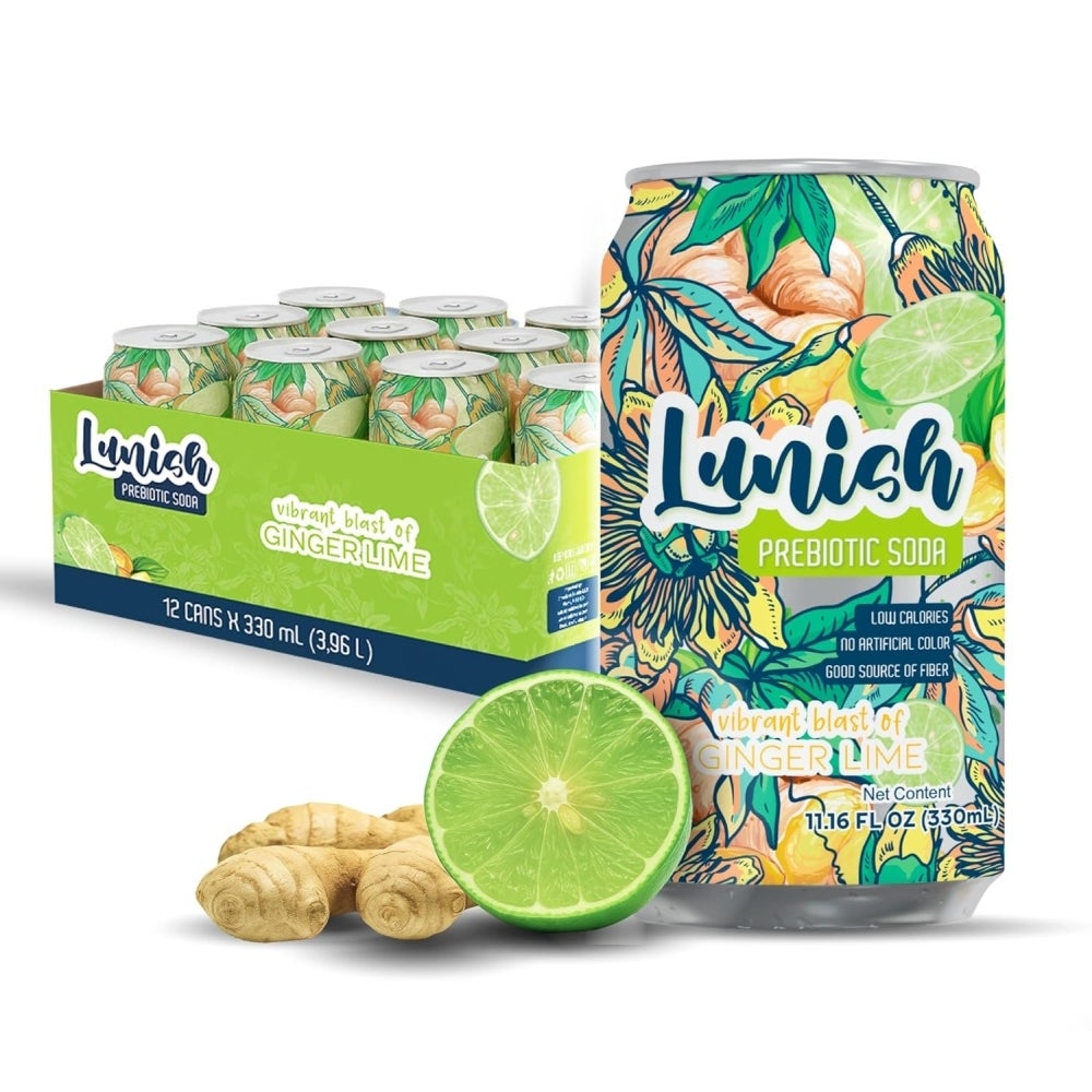 Soft Drink, Prebiotic, Ginger Lime, Single-Serve Can,12 - 330 ML