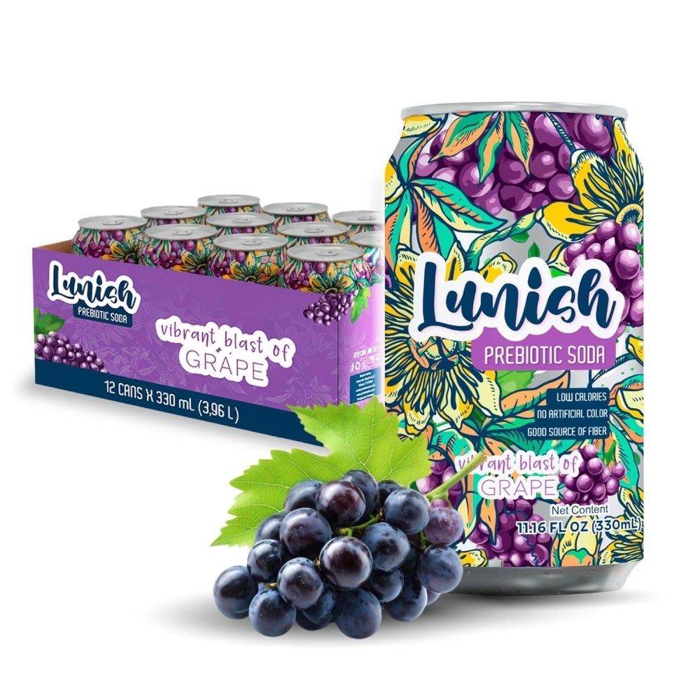Soft Drink, Prebiotic, Grape, Single-Serve Can,12 - 330 ML