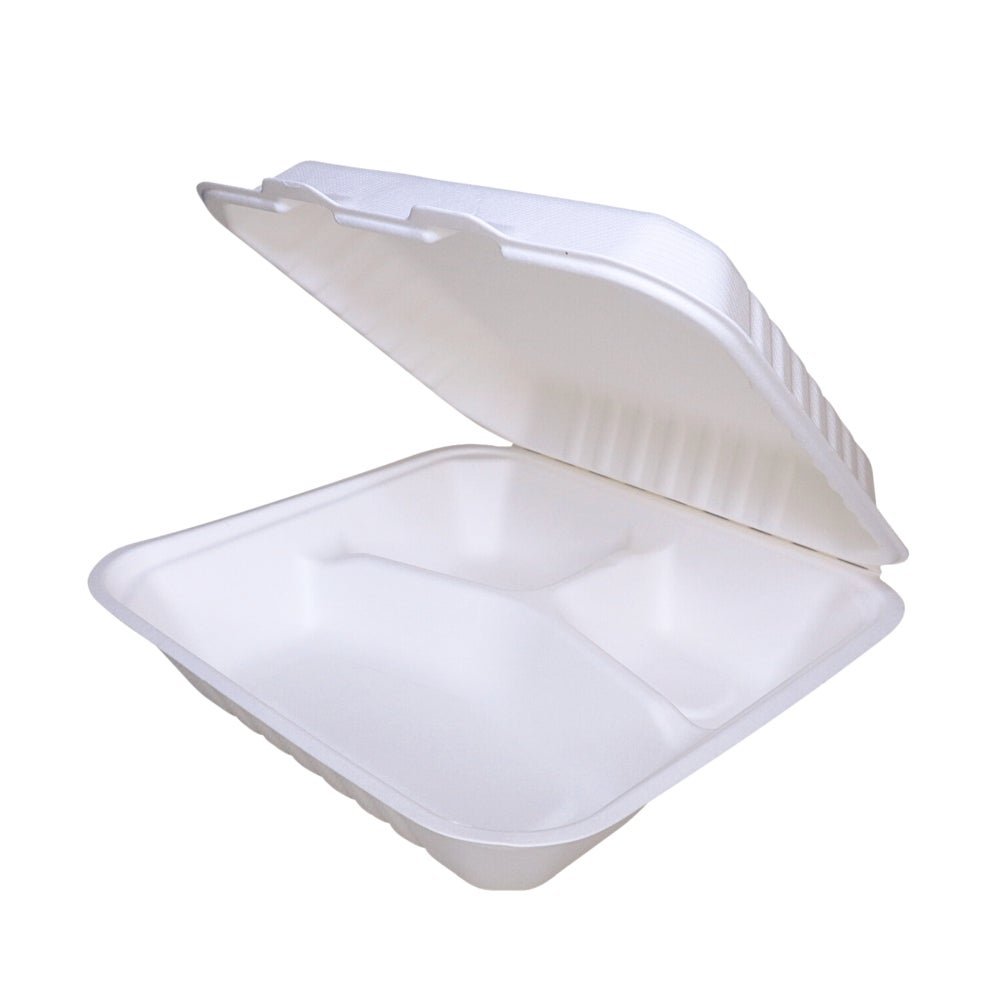 Plates, 3-Compartment, 9 Inch, Paper, White, Round, Compostable,500 - 1 COUNT