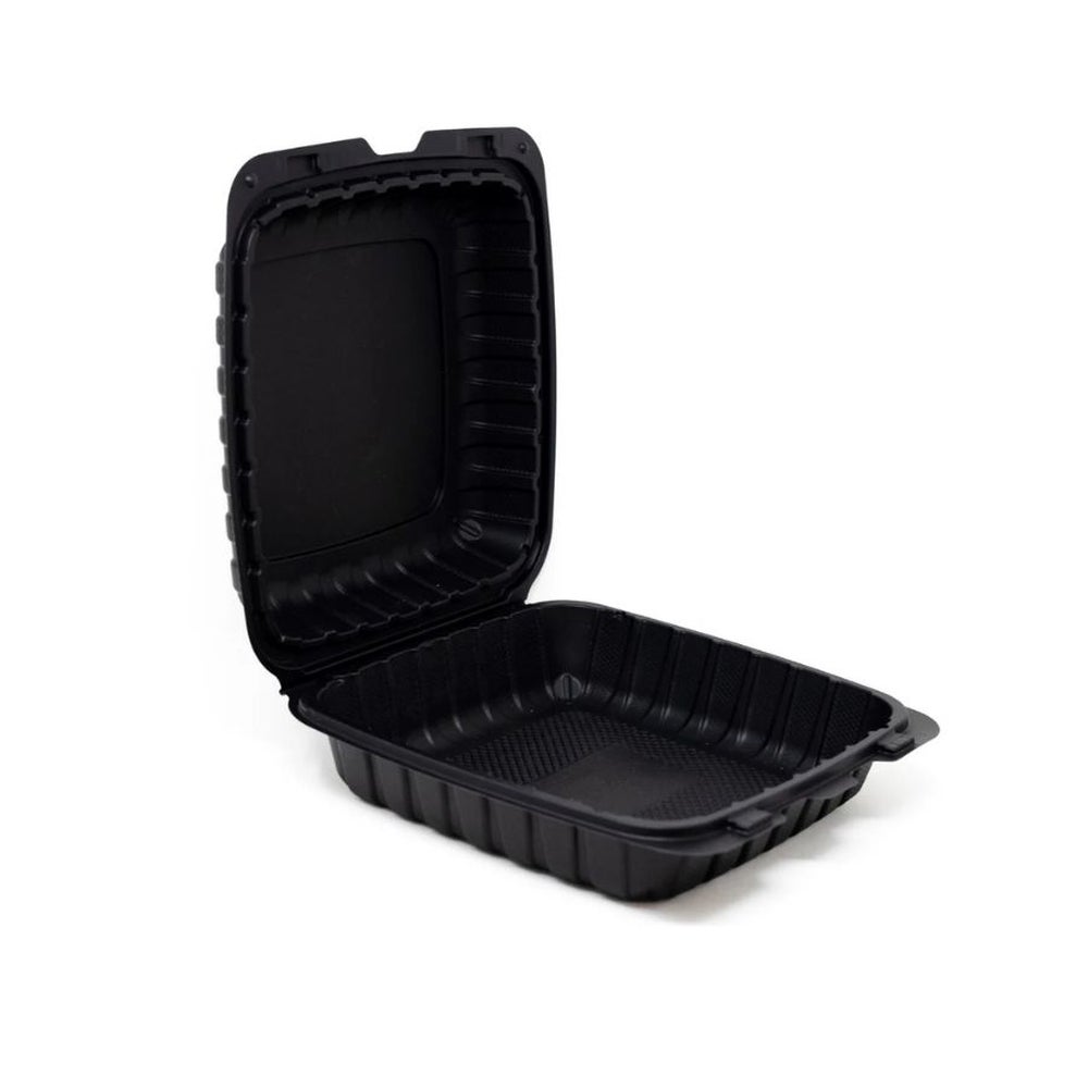 Container, 7 x 7 Inch, Microwaveable Plastic, Black, Hinged, Vented, MFPP,150 - 1 COUNT